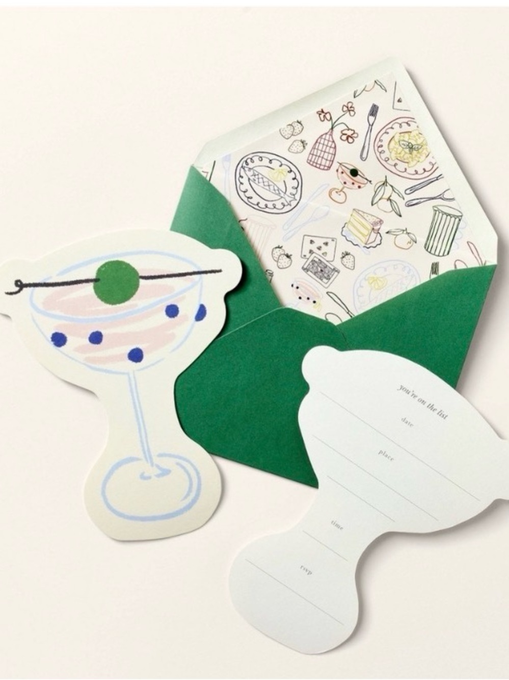 kate spade Martini-Shaped Cards with Illustrated Liner